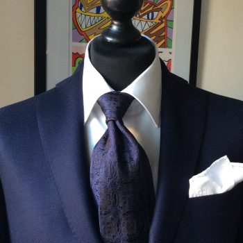 μεταξωτή μπλε γραβάτα & Άσπρο Μαντήλι Κουστουμιού