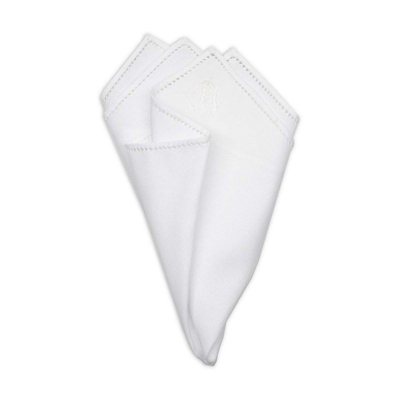 Λευκό Πικέ Μαντήλι Κουστουμιού με Μονόγραμμα