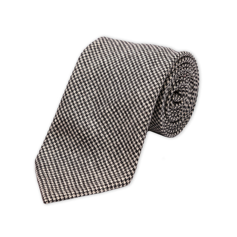 Houndstooth Black White Wool Cashmere Tie